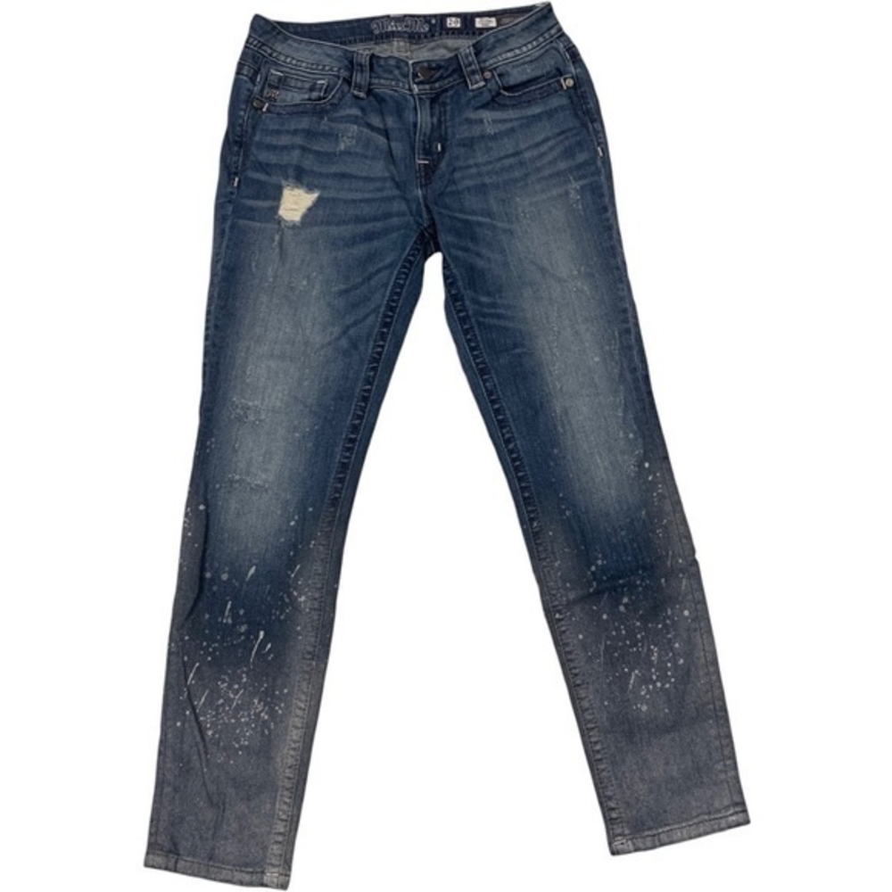 Miss Me Jeans‎ Size 29 Medium Dark Blue Splatter Skinny Jeans Pants